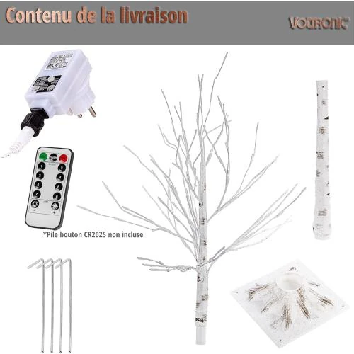 Zoom sur VOLTRONIC Arbre LED bouleau, intérieur extérieur, blanc chaud