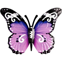 Sculpture murale 3D papillon métal violet, décoration intérieure extérieure