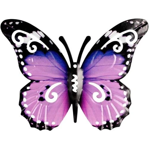Sculpture murale 3D papillon métal violet, décoration intérieure extérieure - Vue principale