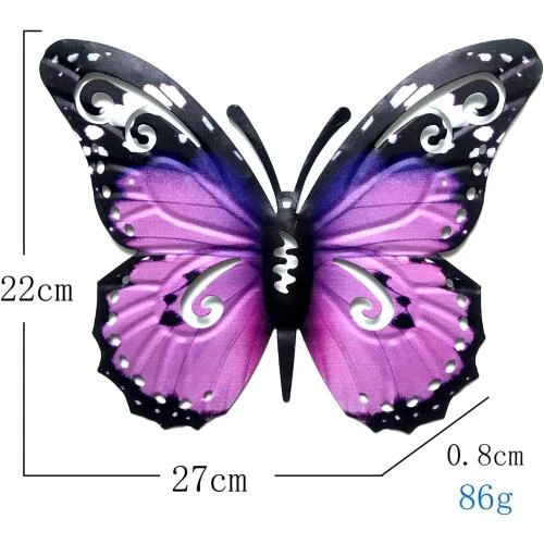 Zoom sur Sculpture murale 3D papillon métal violet, décoration intérieure extérieure