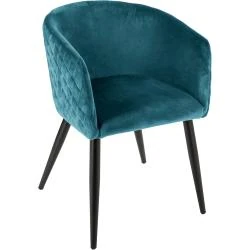 Fauteuil Marlo Velours Bleu Canard, Design Élégant
