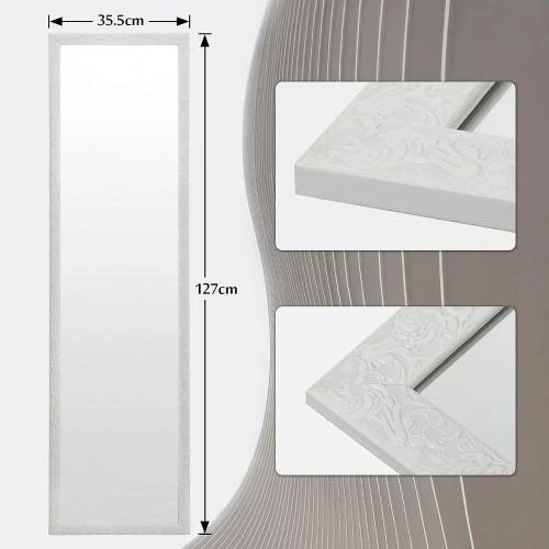 Zoom sur Miroir Mural sur Pied AUFHELLEN, Cadre Blanc HD