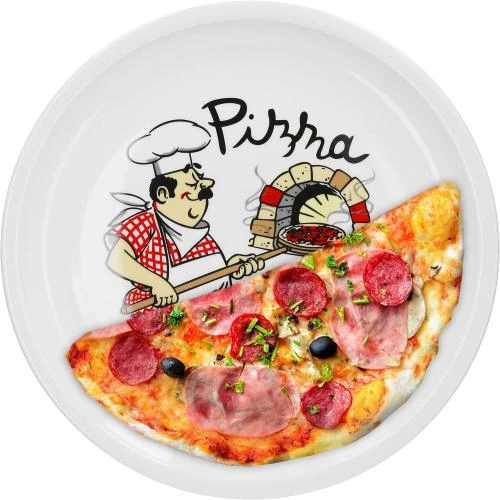 Zoom sur Assiettes à pizza VAN WELL, motif chef, porcelaine durable
