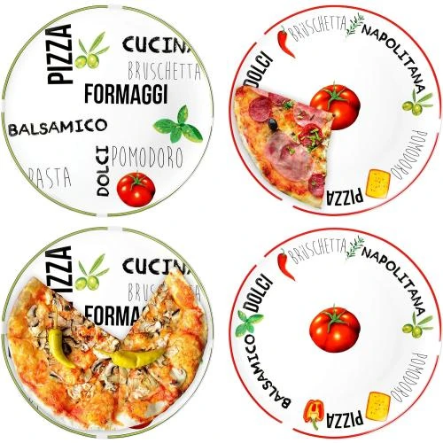 Détail de MamboCat Assiettes Pizza Blanches, Set 4 Pièces