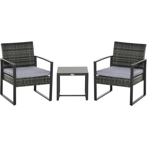 Présentation de Présentation Outsunny Salon de Jardin Polyrotin Gris, Coussins Inclus