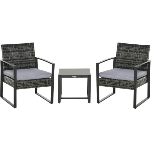 Outsunny Salon de Jardin Polyrotin Gris, Coussins Inclus - Vue principale