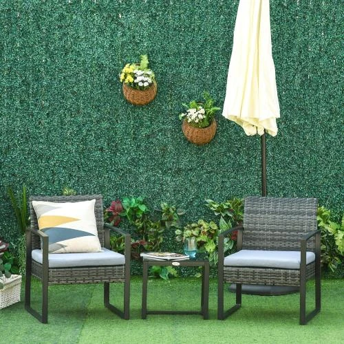 Détail de Outsunny Salon de Jardin Polyrotin Gris, Coussins Inclus
