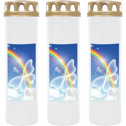 Bougies funéraires Hs Candle, lot de 3, blanc, arc-en-ciel