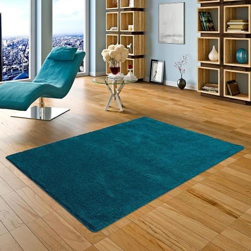 Tapis Shaggy Poils Longs Sarcelle Bleu Verde - Vue principale