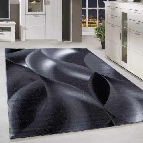Tapis Salon HomebyHome Noir, Design Abstrait Ondulé - Vue principale
