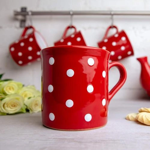 Détail de Tasse Mug Café, Thé, Chocolat Chaud Rouge Pois Blancs