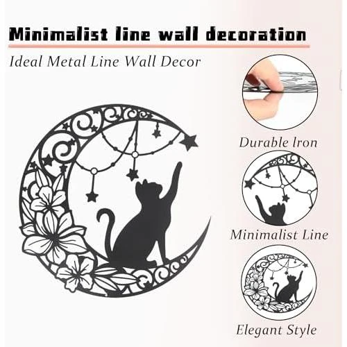 Zoom sur Art Mural Métal Noir Chat Étoilé - Décoration Intérieur Extérieur