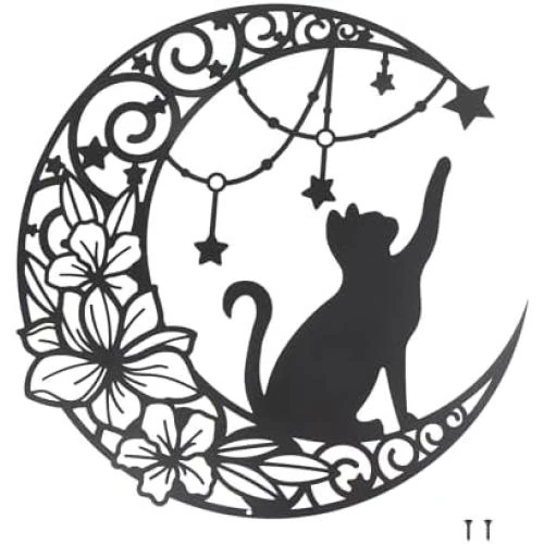 Art Mural Métal Noir Chat Étoilé - Décoration Intérieur Extérieur - Vue principale