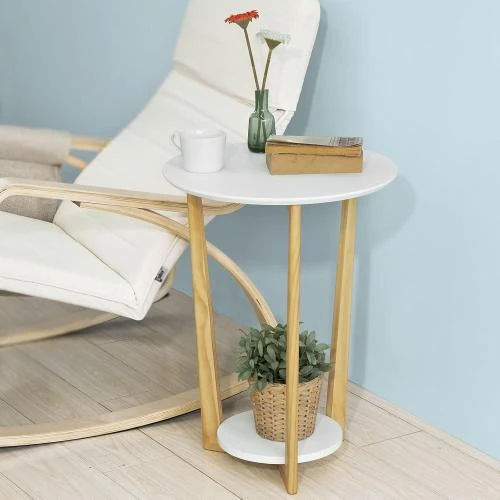 Zoom sur Table Basse Ronde SoBuy, Gueridon, 3 Pieds, Café