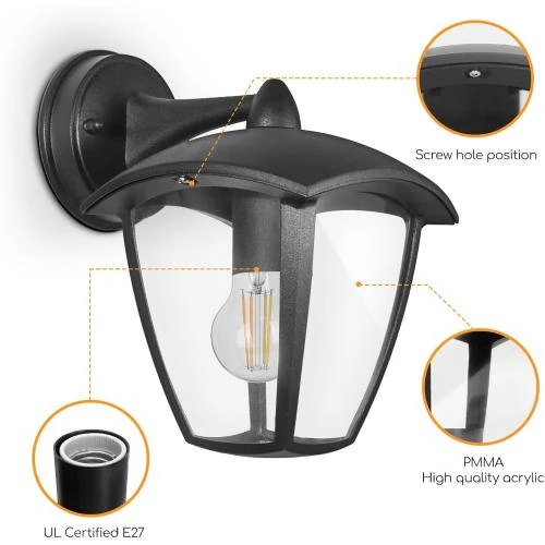 Zoom sur Applique Murale Extérieur IP44, Éclairage E27 Transparent