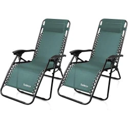 Chaise Longue Transat Jardin Pliable, Lot de 2, Vert