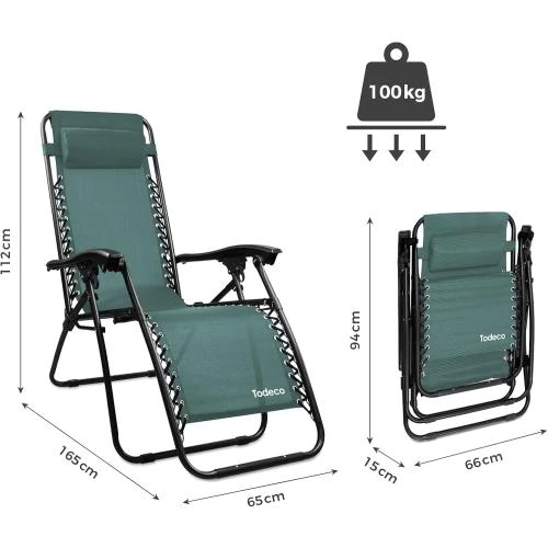 Zoom sur Chaise Longue Transat Jardin Pliable, Lot de 2, Vert