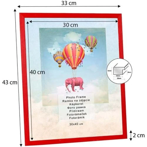 Zoom sur Cadre photo rouge, bois, plexiglas, 8 couleurs disponibles