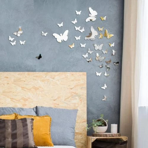 Autocollants Miroir Papillon Argent, 36 Pièces Décoration Murale - Vue principale