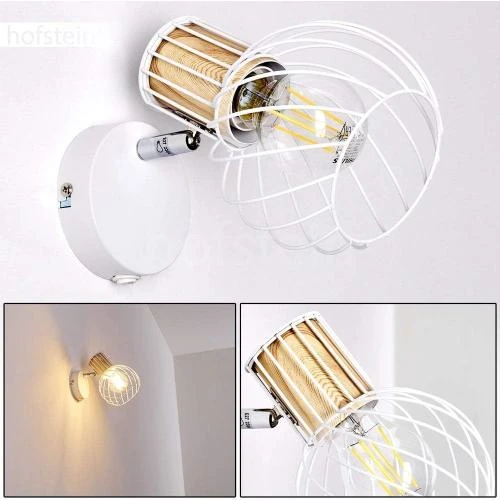Détail de Applique Hofstein, lampe murale métal bois blanc, vintage