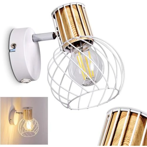 Applique Hofstein, lampe murale métal bois blanc, vintage - Vue principale