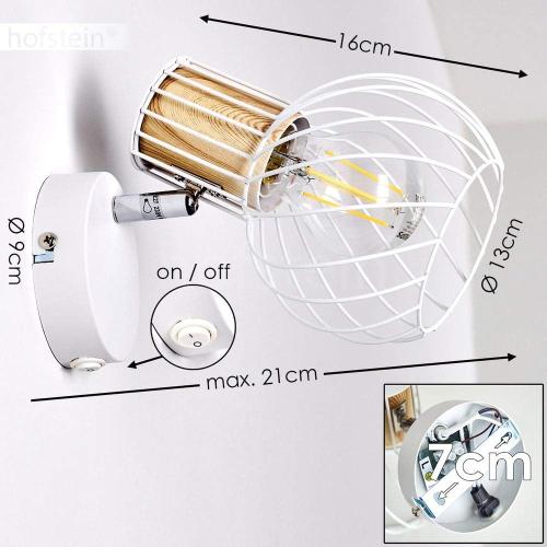 Présentation de Zoom sur Applique Hofstein, lampe murale métal bois blanc, vintage