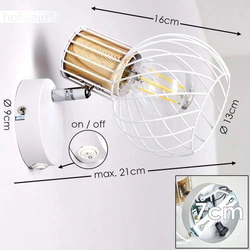 Zoom sur Applique Hofstein, lampe murale métal bois blanc, vintage