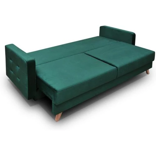 Zoom sur Canapé Convertible Coffre 3 Places Tissu Vert Bouteille