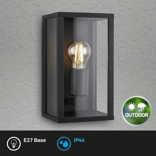 Détail de Applique murale extérieure verre noir IP44 E27 Briloner