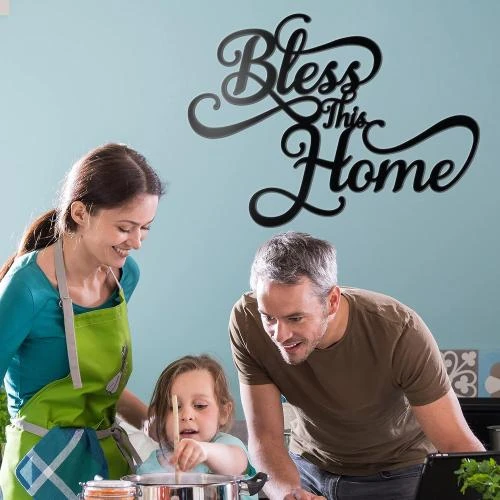 Zoom sur Vivegate Décoration Murale Métal Noir Bless This Home