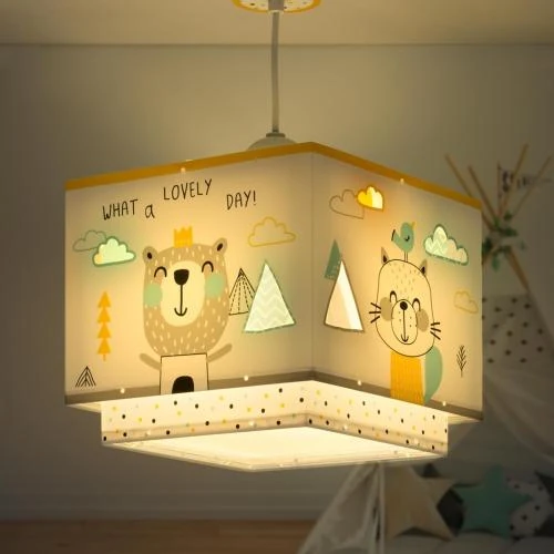 Détail de Lampe suspension enfant Hello Little, animaux colorés