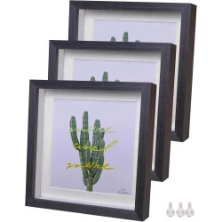 Dohomi Cadre Photo 3D Bois Massif Noir, Verre Réel