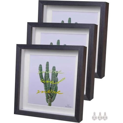 Dohomi Cadre Photo 3D Bois Massif Noir, Verre Réel - Vue principale