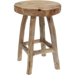 Tabouret bois teck massif, stable, décoration fleurs