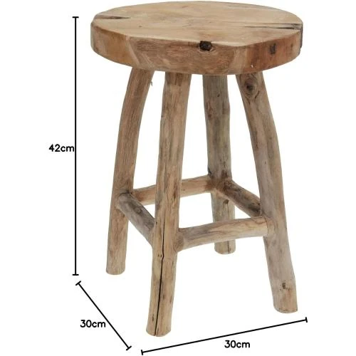 Détail de Tabouret bois teck massif, stable, décoration fleurs