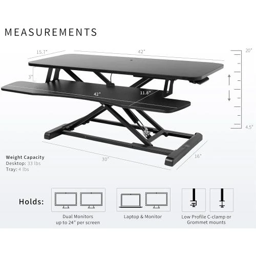 Zoom sur Vivo Desk V042KB Rehausseur Assis Debout, Double Moniteur