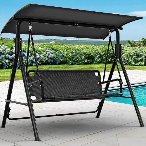 YITAHOME Balancelle Jardin 3 Places, Auvent Réglable, Noir - Vue principale