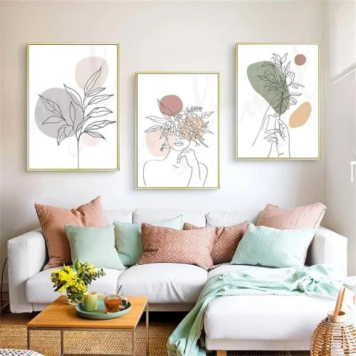 Détail de Zhoujinguang Lot 3 Posters Toile Abstraite Beige