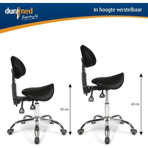 Zoom sur Tabouret Selle Ergonomique Noir, Dossier, Réglable