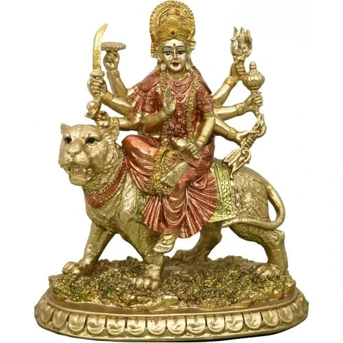 Statue Durga hindoue, sculpture décorative tigre, Pooja - Vue principale
