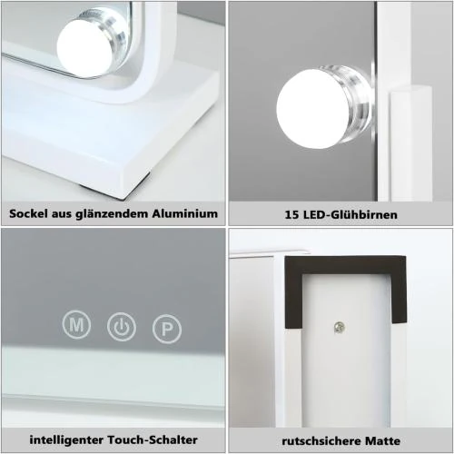 Zoom sur Miroir Hollywood Éclairage Variable, 3 Couleurs, Tactile