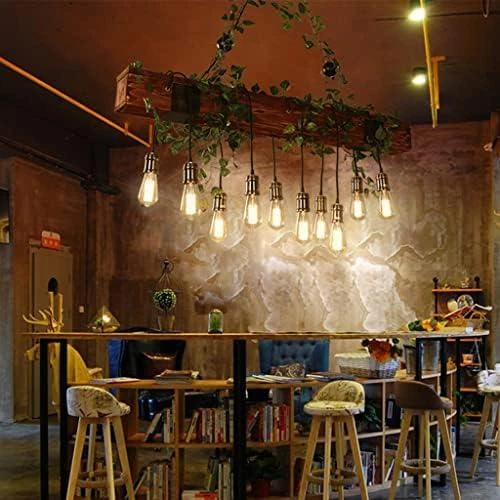 Lustre Pendentif Industriel Bois Métal, Lampe Vintage Loft, E27 Suspension Retro - Vue principale