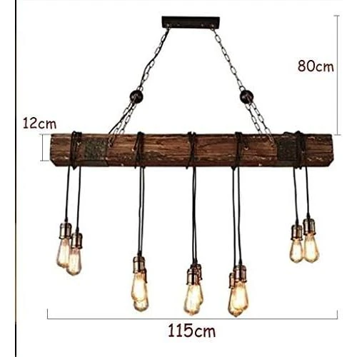 Détail de Lustre Pendentif Industriel Bois Métal, Lampe Vintage Loft, E27 Suspension Retro