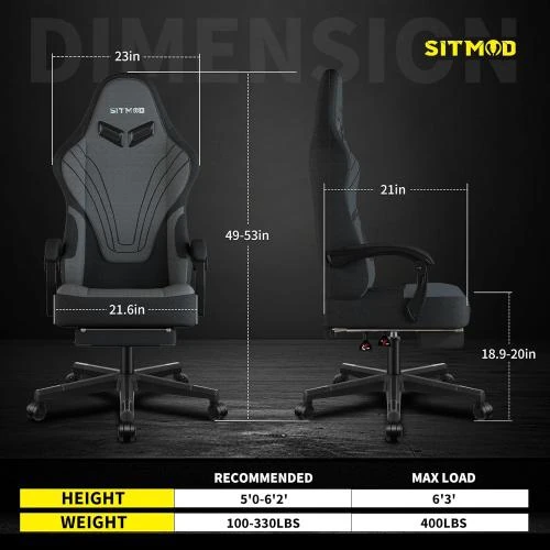 Zoom sur Chaise Gaming Ulody Ergonomique, Dossier Haut, Repose Pieds