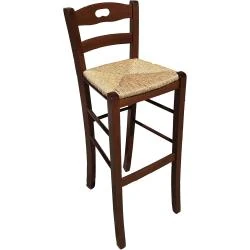 Tabouret bar paille, dossier noyer, design élégant