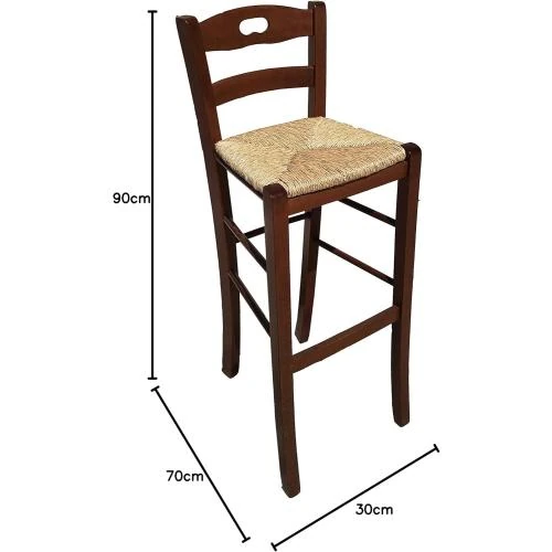 Détail de Tabouret bar paille, dossier noyer, design élégant