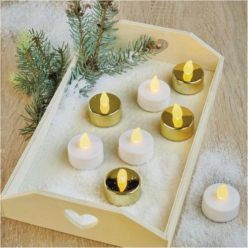 Zoom sur Bougies chauffe-plat LED blanches, effet vacillant, décoration Noël