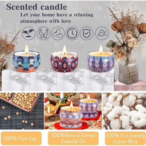 Zoom sur Bougie Parfumée VIPNAJI, Ensemble Cadeau 4 Pièces, Cire Soja