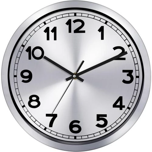 Horloge Murale Silencieuse Aluminium Argenté, Décoration Élégante - Vue principale