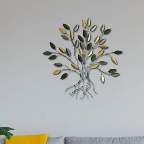 Détail de Comfy Hour Arbre de Vie Métal Vert Doré Décoration Murale